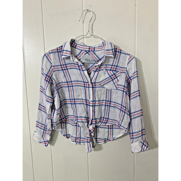 Rails for Girls Button Up Linen Top Size 10 Valerie Rasberry Azure White - Picture 1 of 9